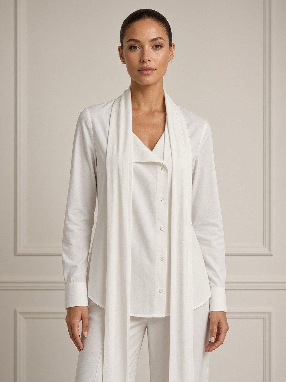 TELA 'KIEV' Asymmetrical Tie-Neck Poplin Shirt Size US XS in White Business
